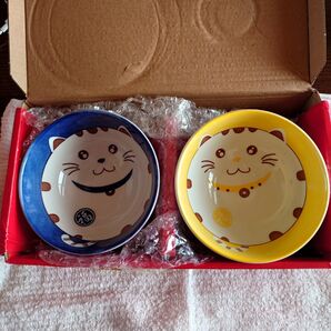 幸運猫のミニ丼ぶりセット【青色 黄色】