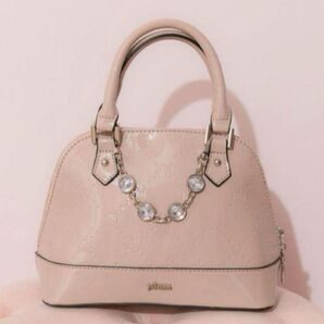 pium ビジュー付きモノグラムエナメルミニバッグ モカ