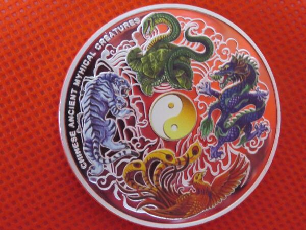 風水四神獣パワーコイン/ラッキーコイン 青龍白虎朱雀玄武 大型 重量感あり ゴルフマーカーにも