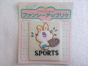 80s レトロ ファンシー 昭和 ゆるかわいい うさぎ ウサギ フェルト ワッペン/パッチ かわいい キャラクター テニス ラケット 161