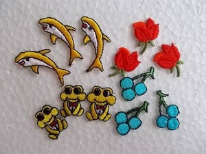 【12点セット】80s 昭和 レトロ カエル イルカ 薔薇 サクランボ ワッペン/パッチ かわいい キャラクター ポップ 内藤ルネ 水森亜土 133