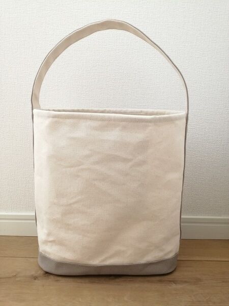 楕円 ワンハンドルバッグ 生成×ライトグレー 8号帆布 ハンドメイド