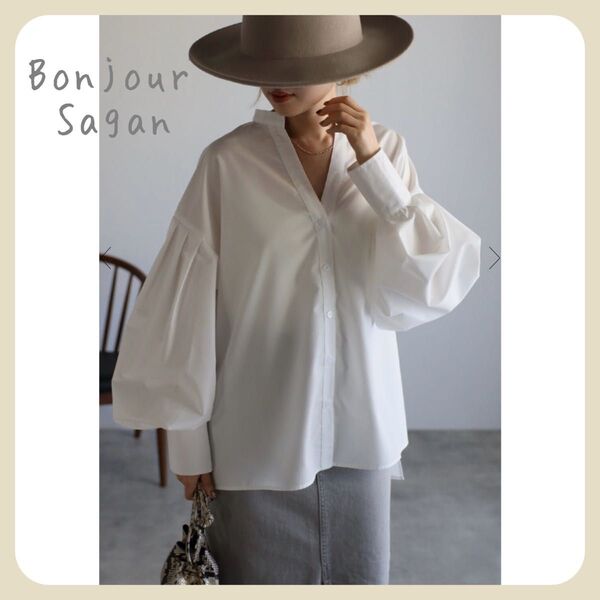 ◇◇残2◇◇ 【新品タグ付き】タックボリュームスリーブシャツ / オフホワイト Bonjour sagan