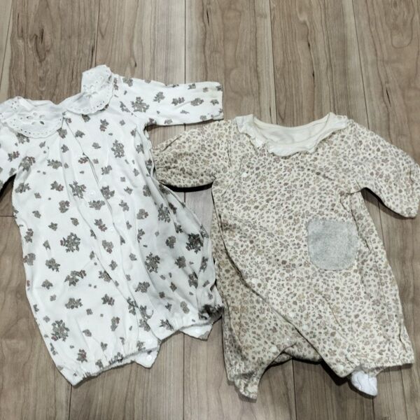 Birthday 秋冬 ロンパース カバーオール ベビー服 女の子 長袖 花柄 60〜70サイズ