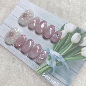 No.12ぷっくりフラワーピンクニュアンスネイルチップ