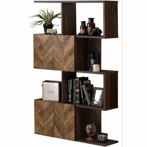 ディスプレイラック 本棚 扉 付き 収納 木目調 インダストリアル