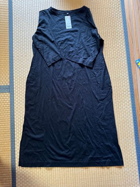 ユニクロ マーセライズコットンボートネックワンピース(七分袖)XL 未使用品 綿100% 女性用 ロングワンピース ワンピース