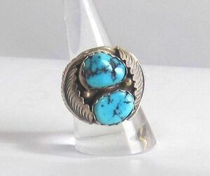 80's Navajo group Old ring turquoise & silver 925 Vintage * including carriage 