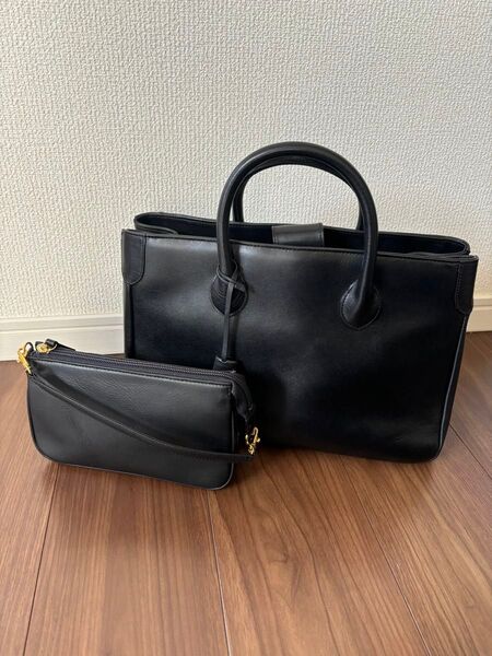 aoyama HERBE 青山エルブ 革製 ハンド トート バッグ ミニバッグ セット 黒