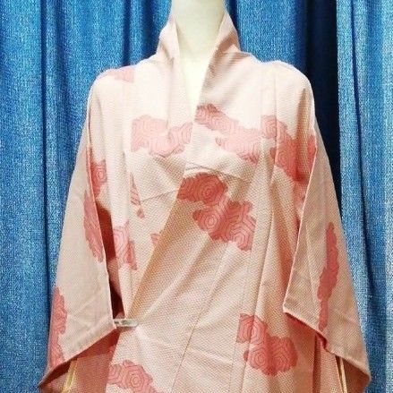 着用可 袷 昭和レトロ 正絹 ピンク 系 小紋 ○