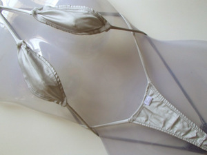 bra42 * price cut! bikini s Brazil . ultra V character front micro bikini One-piece metallic silver 409*