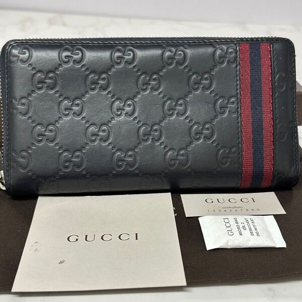 新品同様! グッチ GUCCI 財布 長財布 シマレザー シェリーライン ラウンドファスナー