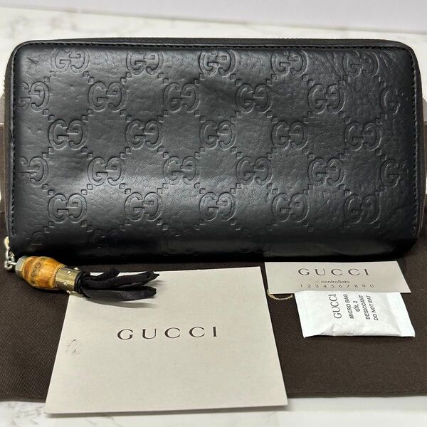 新品同様! グッチ GUCCI 財布 長財布 シマレザー タッセル ラウンドファスナー