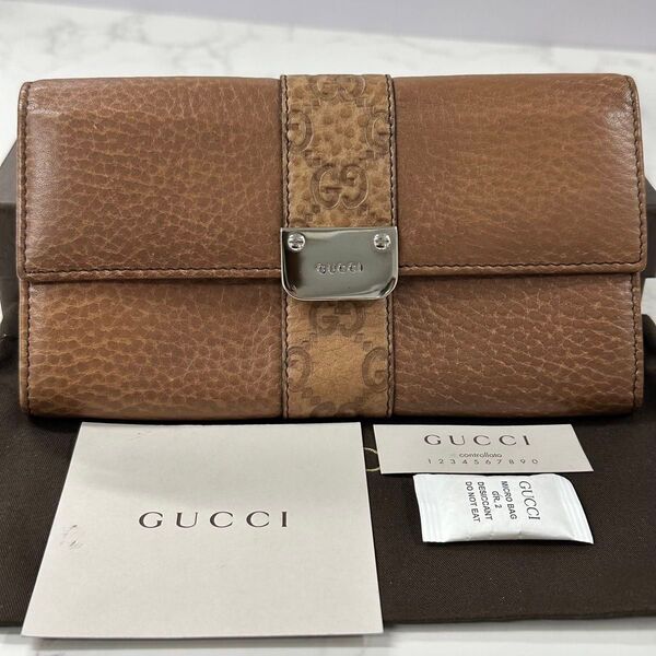 新品同様! グッチ GUCCI 財布 二つ折り 長財布 シマレザー コンチネンタル