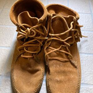 秋はブーツブラウン スエード フリンジ付き モカシン 25.5