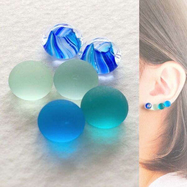 【21G/18G/16G】サージカルステンレスピアス イヤリング ボディピアス ガラスナギット2ペア+2個 No.529