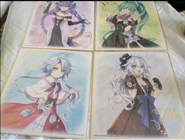 新品 超次元ゲイム ネプテューヌ つなこ 金箔 サイン色紙 4枚セット ねぷくじ ノワール ブラン ベール