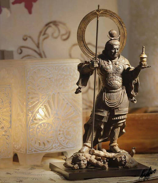【勝利を導く健やかなる武神】 毘沙門天 仏像 台座セット 工芸品 風水 厄除け 祈願 守り本尊 お守り 仏具