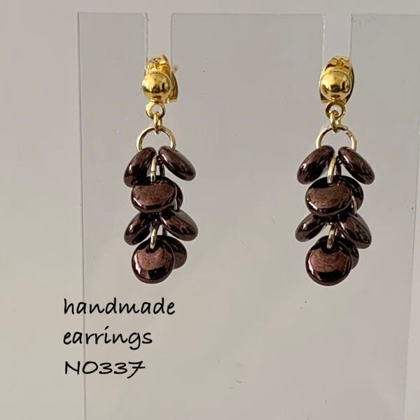 ハンドメイドピアス レンティルチェコビーズ メタリックブラウン No.337