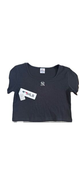 未着用 美品 MLB NY ヤンキース リブニット 半袖 Tシャツ スクエア