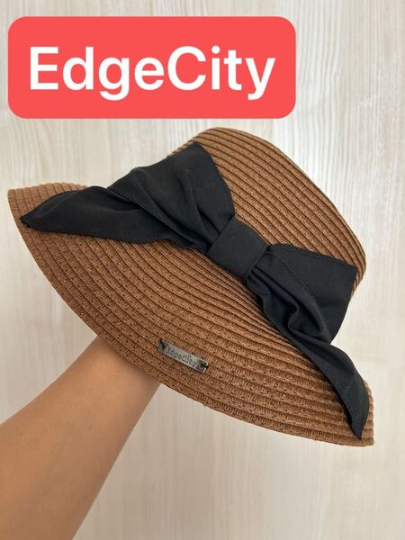 EdgeCity エッジシティ 麦わら帽子 リボン ブラウン 黒 レディース