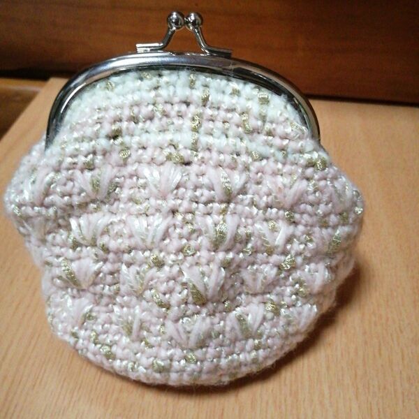 ハンドメイド 薄ピンク×白 がま口