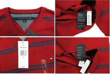 st-C887879510-946-2XL トミーヒルフィガー TOMMY HILFIGER メンズ コットン ニット セーター ボーダー Vネック レッド_画像2