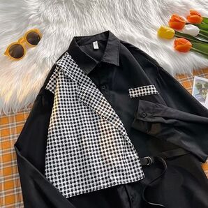 【大人気】シャツ XXL 韓国 黒 柄シャツ オシャレ 長袖 メンズ トップス