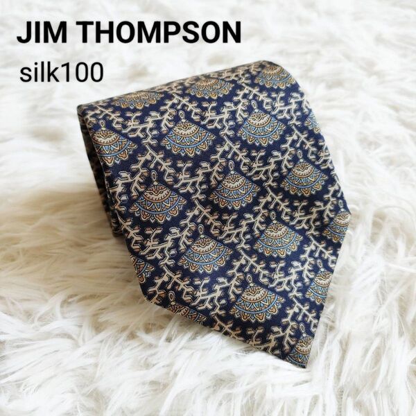 JIM THOMPSON ジムトンプソン ネクタイ メンズ 総柄 ネイビー ブランド 絹 シルク 扇 扇子