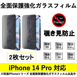 iPhone 14Pro 覗き見防止全面保護強化ガラスフィルム2枚セット