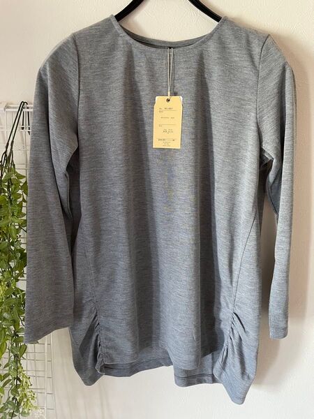 ワンコインセール! 婦人服 レディース ミセス シニア 新品 長袖Tシャツ チュニック グレー Mサイズ