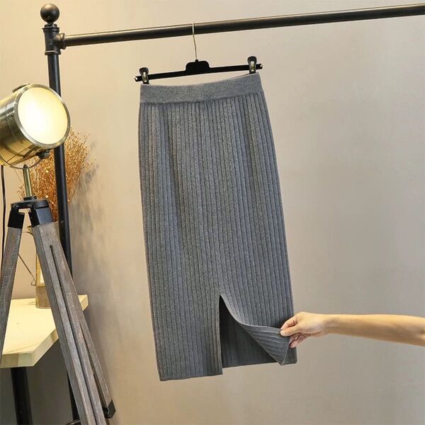 ニットスカート レディース ロング丈 ひざ下 体型カバー ウエストゴム 秋 冬