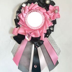 ロゼット ハンドメイド 痛ロゼット 痛バ ピンク×黒 ブラック