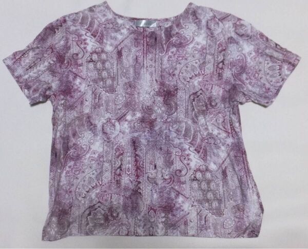 Used 伊勢丹で購入 日本製 柄物 丸首ネック Tシャツ LL XL 2L 綿100% 古着 中古 Albany オールバニー