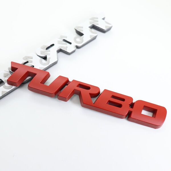 TURBO ロゴ レッド (大) エンブレム メタル ステッカー 外装 内装 カスタムパーツ ターボ 車 汎用品