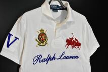 良品【POLO Ralph Lauren/ポロ ラルフローレン】コットン100% ロゴ刺繍 鹿の子 半袖ポロシャツ ホワイトS ビッグポニー CUSTOM FIT_画像2