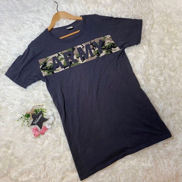 美品 【SEVEN BRIDGE】 Tシャツ カットソー 半袖 クルーネック チャコールグレー プリント Lサイズ レディース
