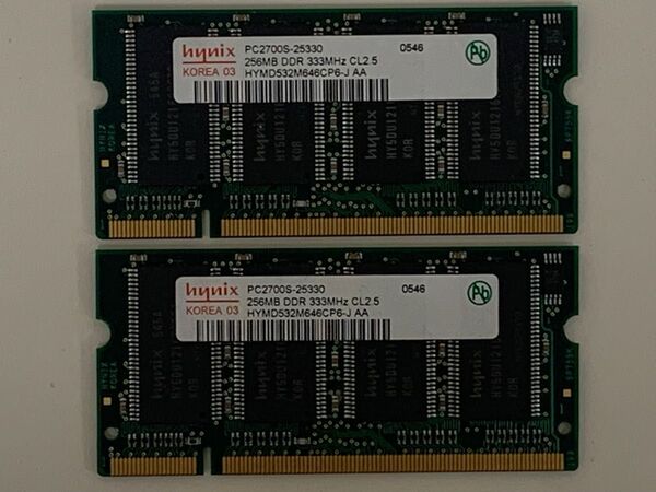 hynix PC2700S-25330 256MB DDR 333MHz 2枚セット S.O.DIMM ノートパソコン用メモリ