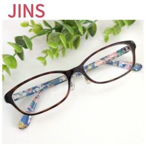 JINS ジンズ メガネ 眼鏡 ブラウン 花柄 水色 スクエア 定番 人気 オシャレ ボタニカル 植物 フラワー ナチュラル