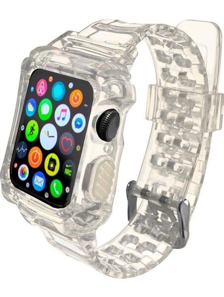 apple watch コンパチブル クリア クリスタル 一体型 上質 TPU素材 全面保護ケース アップル ウォッチ ベルト