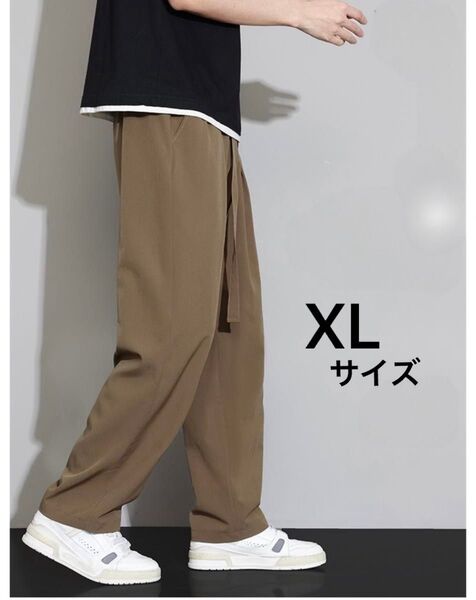 メンズ ワイドパンツ ジョガーパンツ ゆったり 吸水速乾 速乾 カジュアルパンツ ブラウン XLサイズ