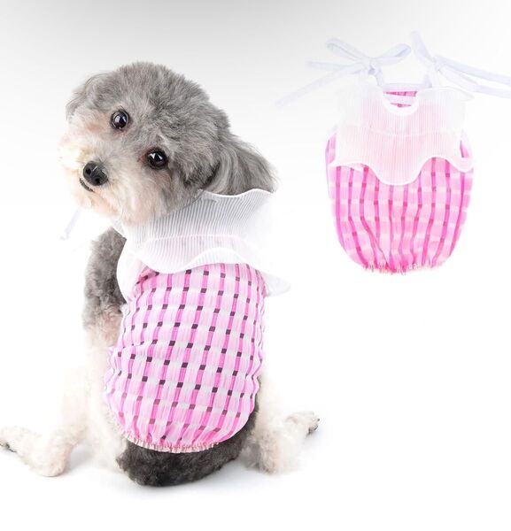 犬服 春夏 小型犬 ワンピース 柔らかタンクトップ おしゃれ かわいい ピンク M