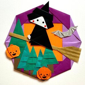 ハロウィンリース 壁面 折り紙リース