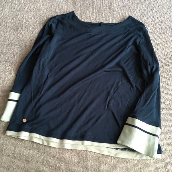 anywise★しっとり長袖カットソー★ リブ切り替えデザイントップス★ロングTシャツ★ワンポイントトップス★長袖Tシャツ・青緑