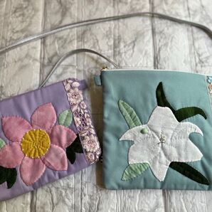 ゆりアップリケのサコッシュ(ハンドメイド)