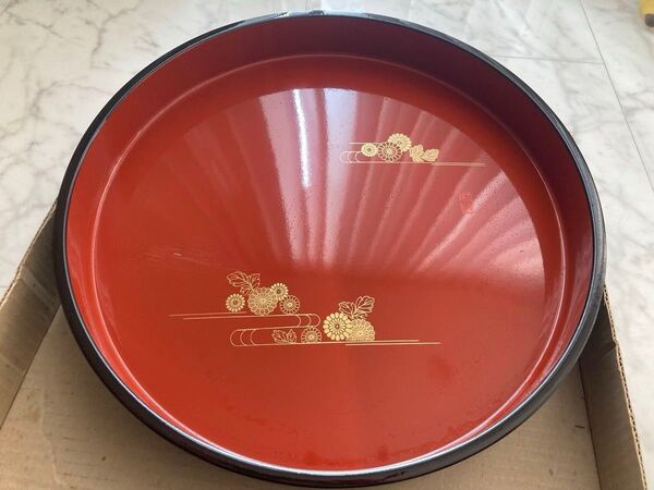 最終値下 高級 本金蒔絵 お盆 丸盆 本金菊水