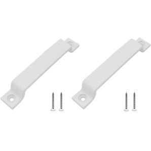 2 PCSバーンドアハンドル、高耐久スライドドア 6インチゲートハンドルセットドアプル、取り付けネジ付き ホワイト