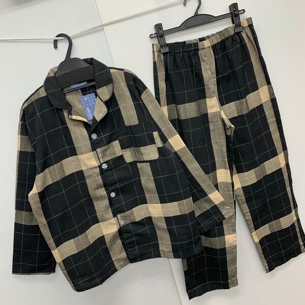 新品★秋物★メンズ★Lサイズ★長袖長ズボン★チェック柄パジャマ上下セット 黒