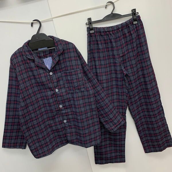 新品★メンズ★Lサイズ★長袖長ズボン★チェック柄パジャマ上下セット 紺色 赤