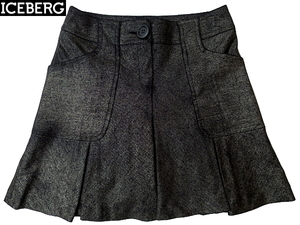 M490* free shipping * new goods *ICEBERG Iceberg * woman Italy made gorgeous . Gold lame black black color rayon . pleat miniskirt 42/28